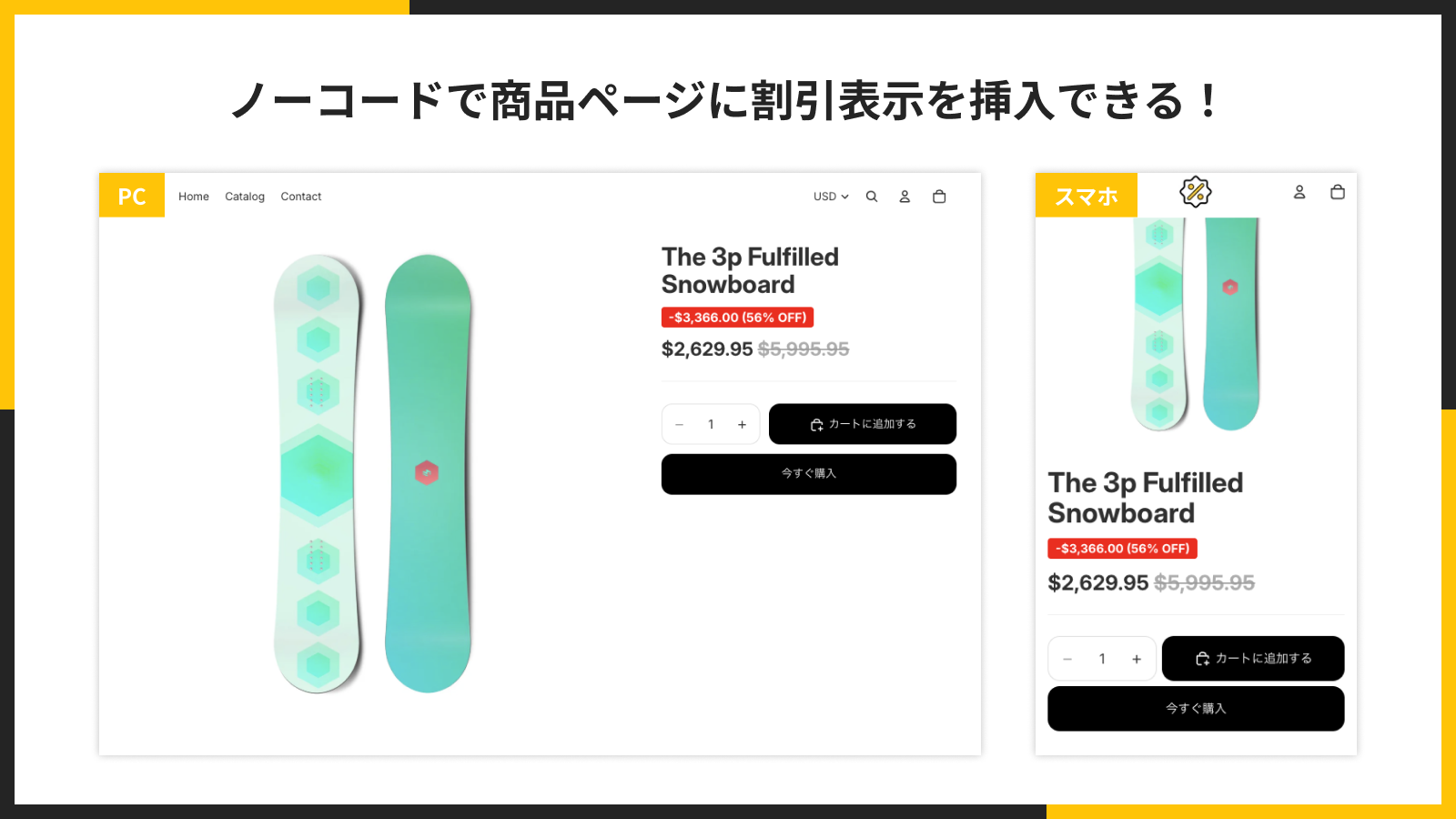 商品ページに割引ラベルが表示された例