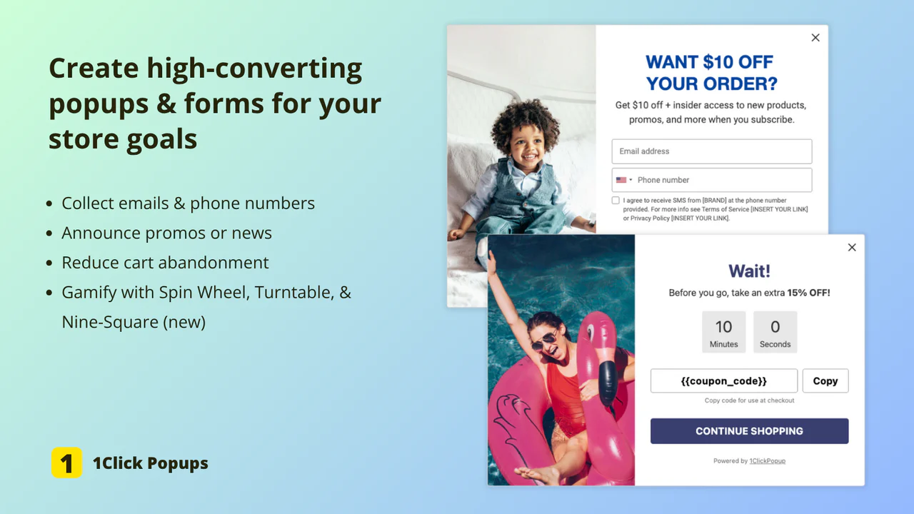1CP: Email Popups & Spin Wheel