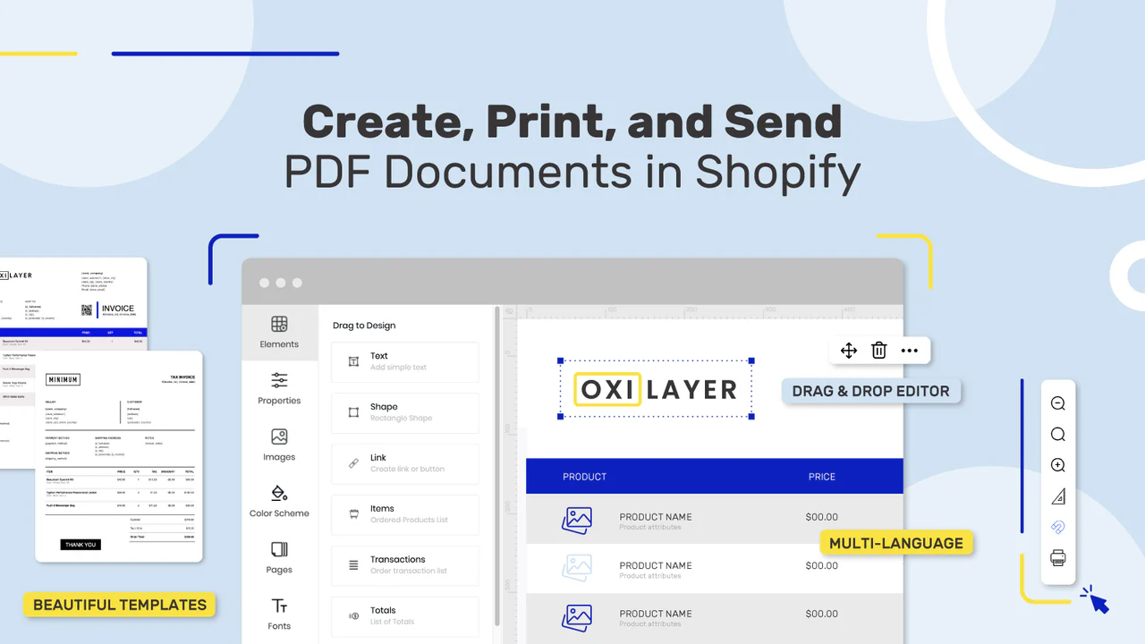 Oxilayer PDF Invoice Generatorのアプリ画面