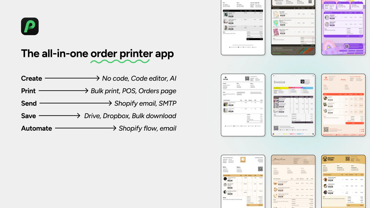 Pixi Order Printer PDF Invoiceのアプリ画面