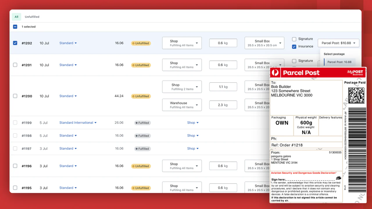 EZLabel: Australia Post Shipのアプリ画面