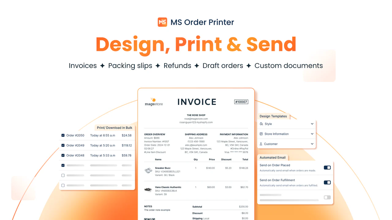 MS Order Invoice Generatorのアプリ画面