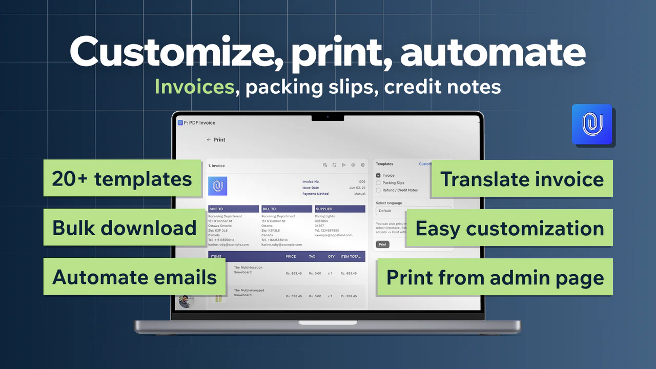 F: PDF Invoice Generatorのアプリ画面