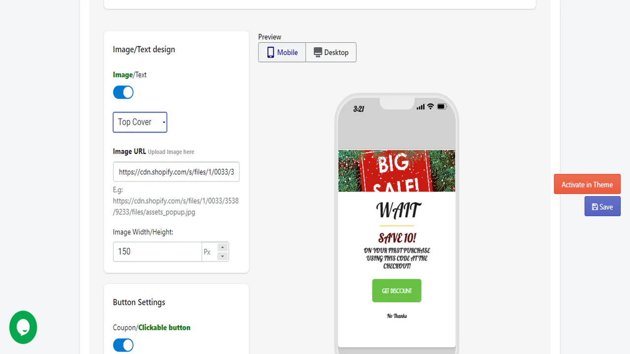 Exit intent popup with coupon