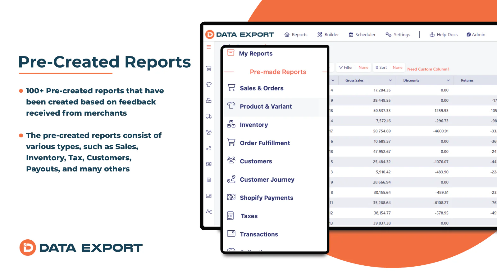 Data Export IO: Reportsのアプリ画面