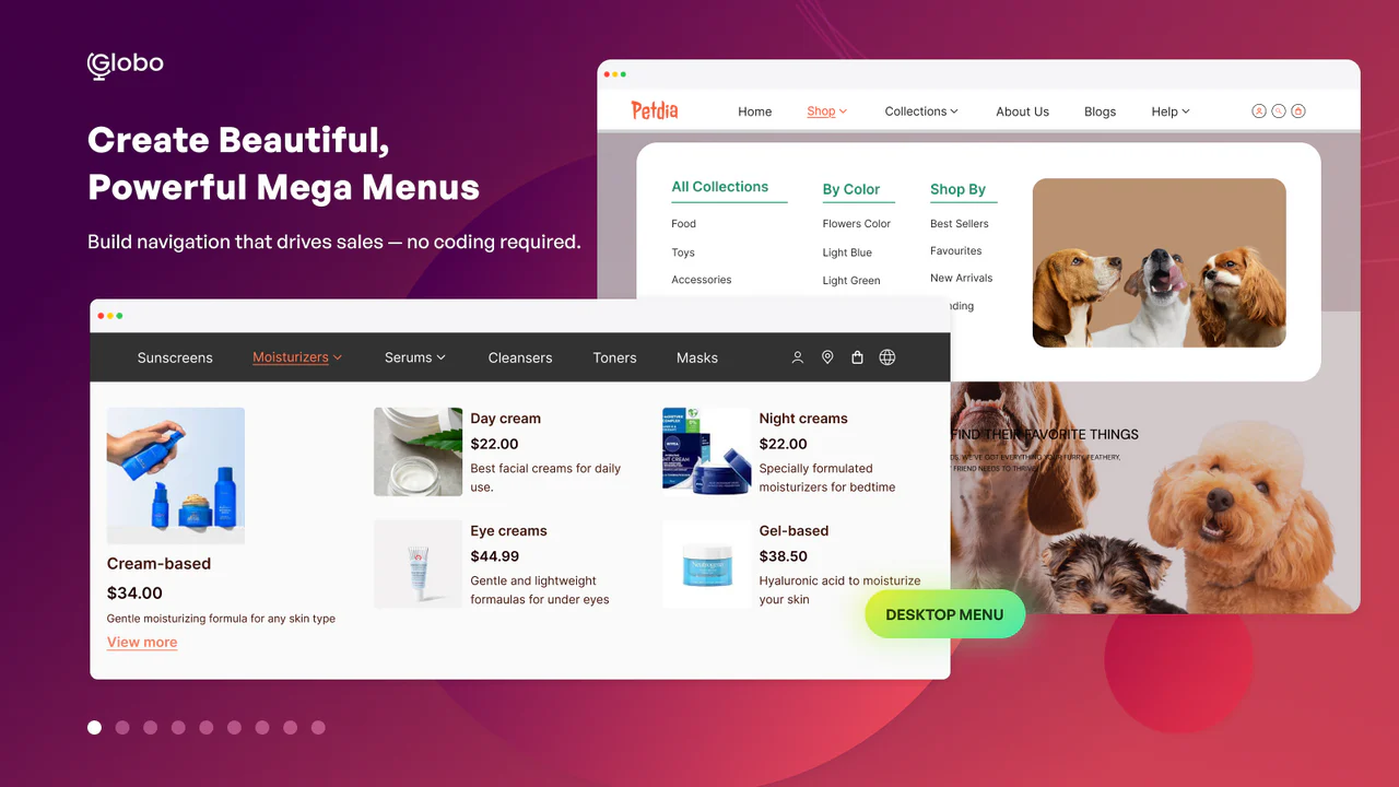 Globo Mega Menu, Navigationのアプリ画面