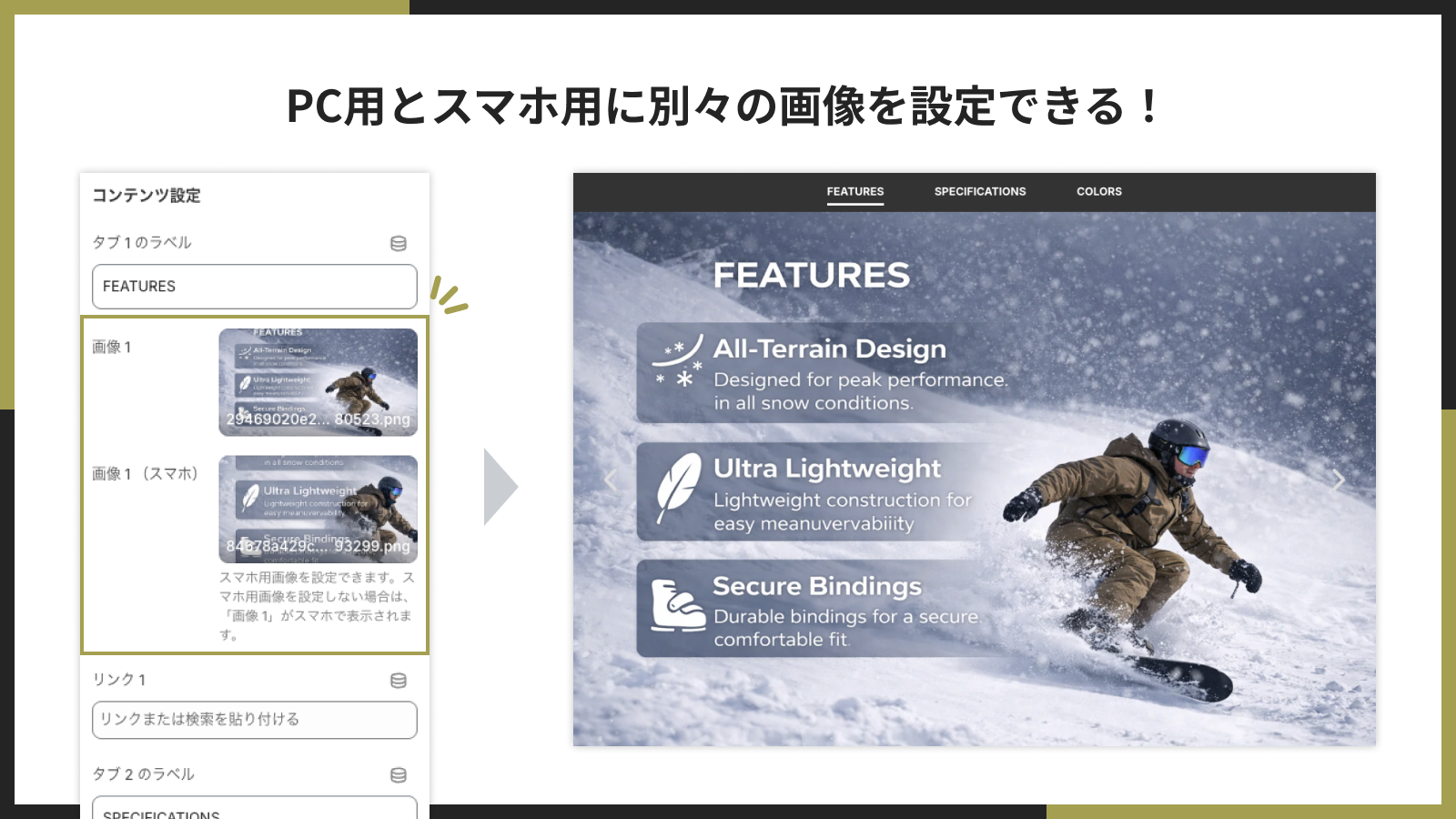 PC とスマホで別々の画像を設定できる画像スライダー