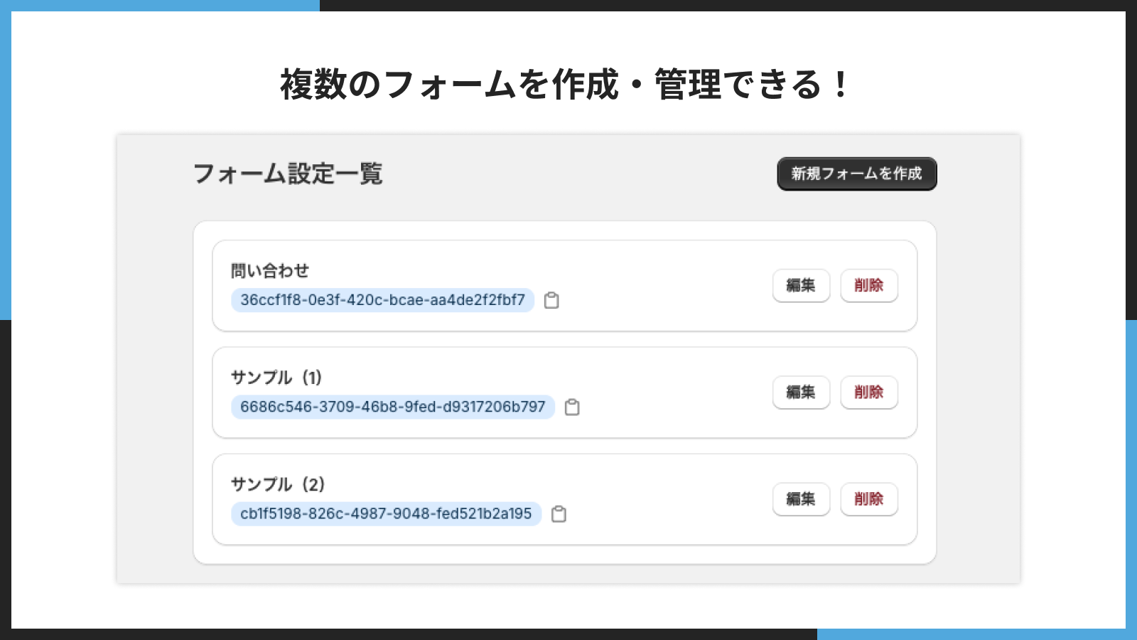 複数のフォームを作成・管理できる
