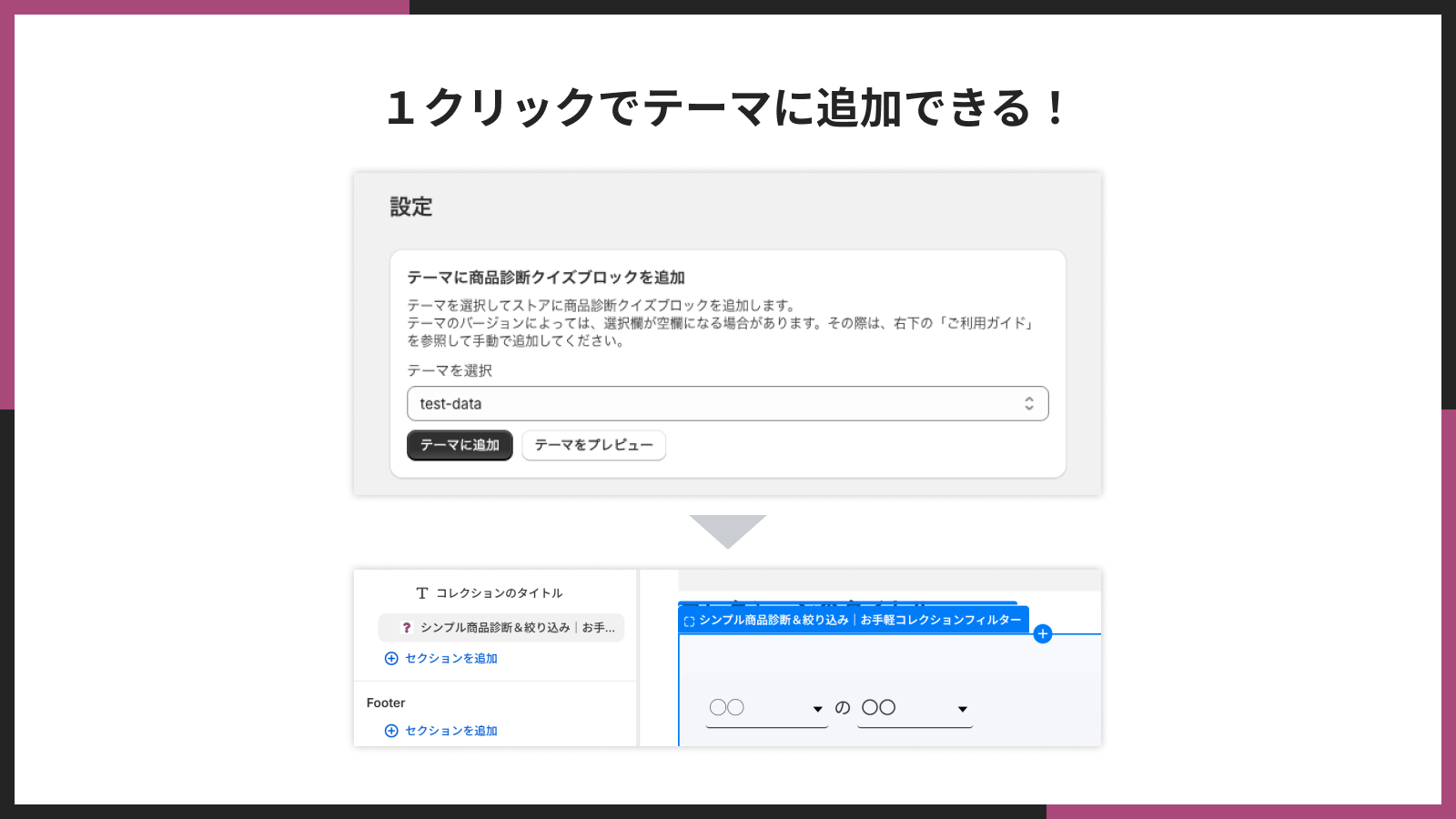ワンクリックでテーマに追加するボタンが表示された管理画面