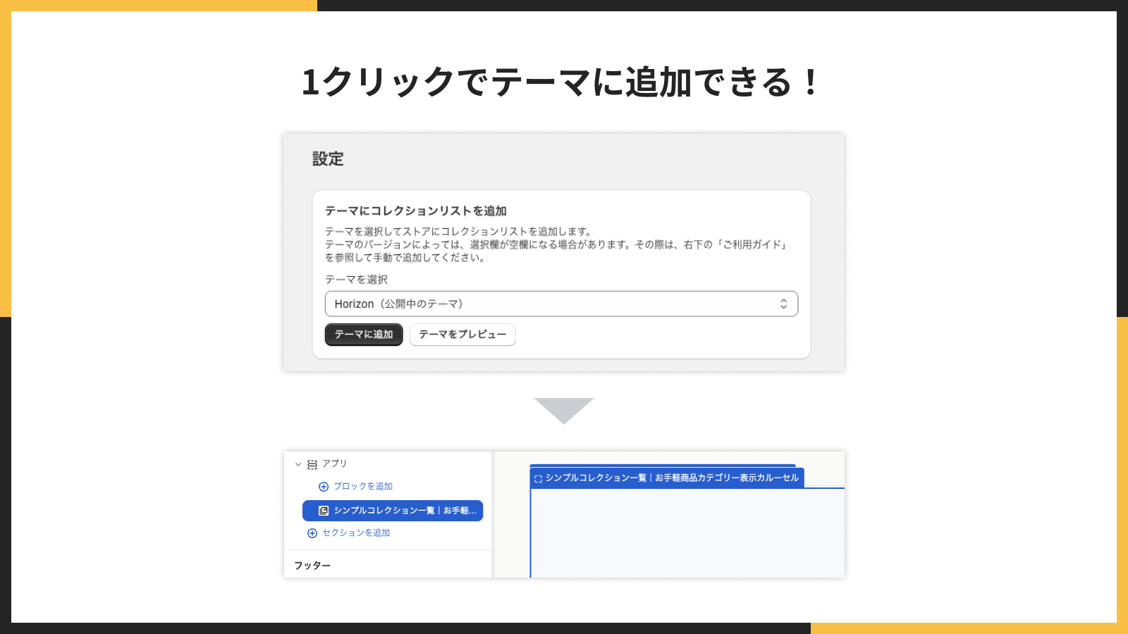 ワンクリックでテーマに追加する操作画面