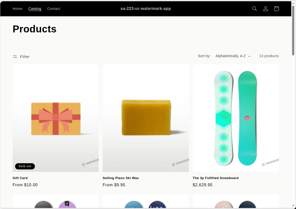 コレクションページの商品一覧。サムネイルにも透かしが入っている