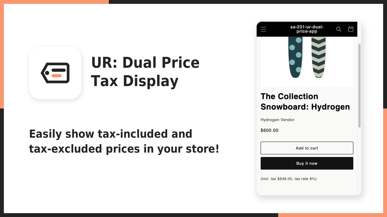 UR: Dual Price Tax Display のメイン画像。商品ページに税込と税抜の価格が並んで表示されている