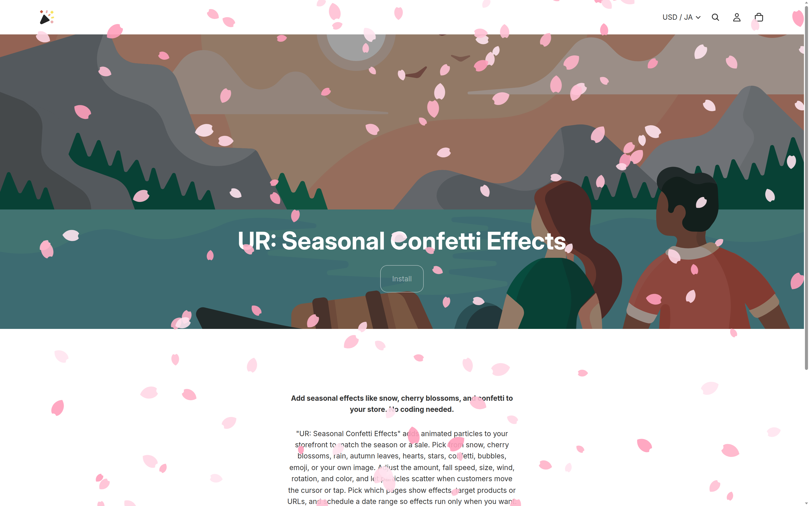 桜のエフェクトが表示されているストアフロント