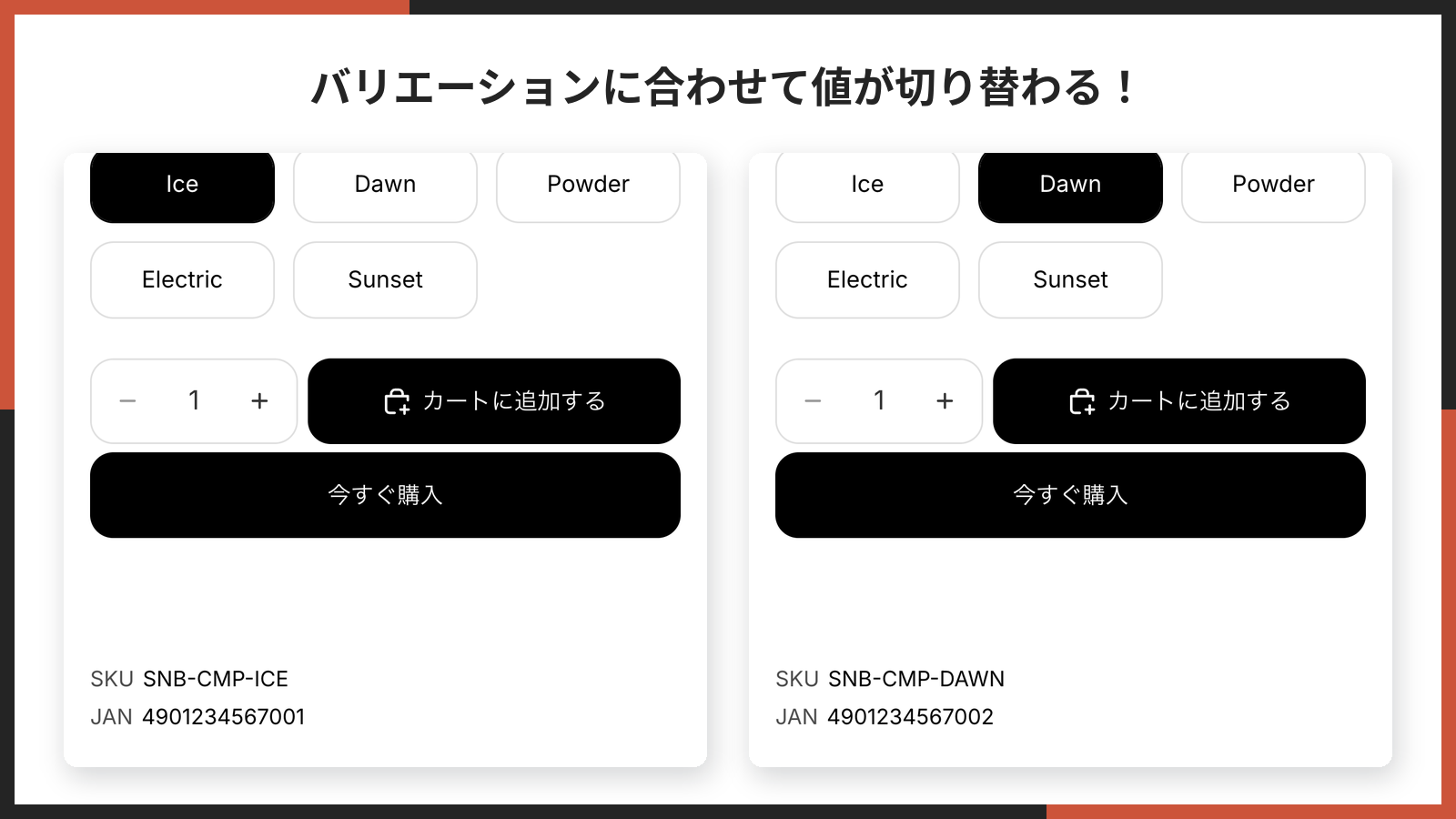 アプリストアの掲載画像。バリエーションに合わせて値が切り替わる
